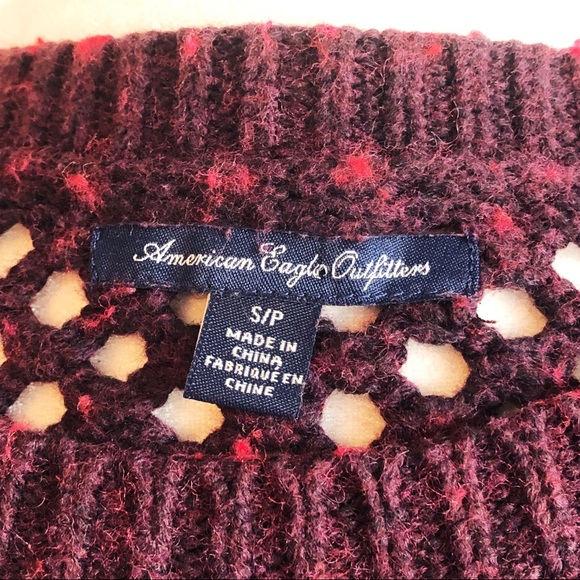 American Eagle Burgundy Open Stitch Wool Blend Sweater Small - Picture 4 of 15